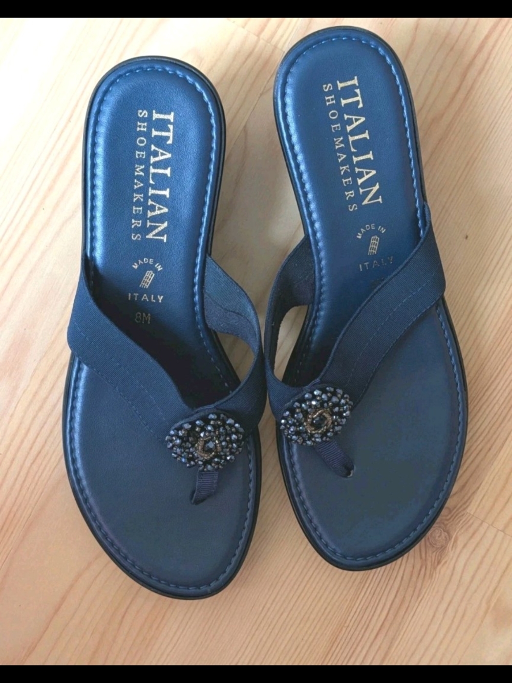 Italian Shoemakers Navy Beaded Thong Sandals